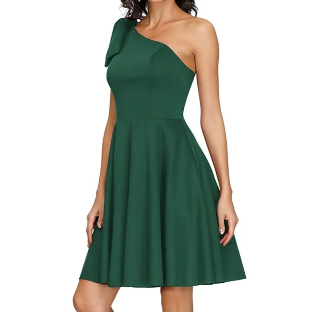 Dark green One Shoulder cocktail dress